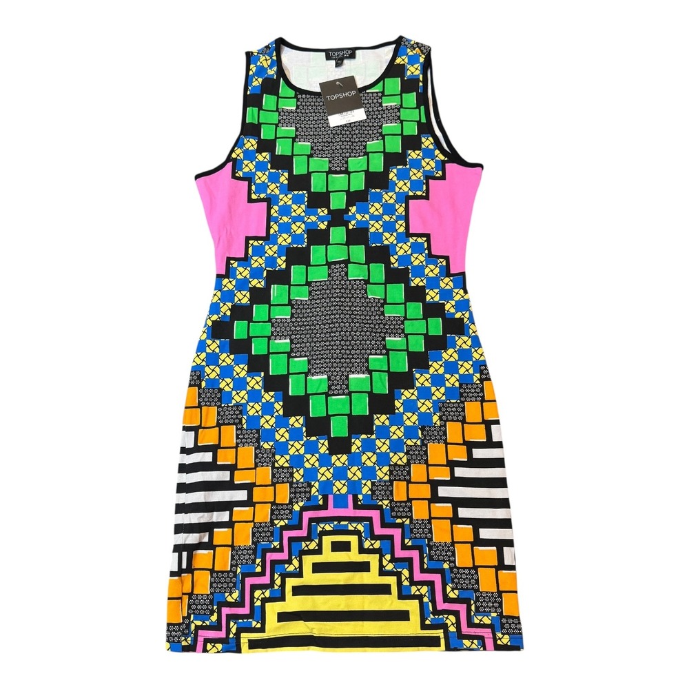 NWT‎ Topshop Dress Size US 6 UK 10 Geometric Multicolor Sleeveless Mini Party